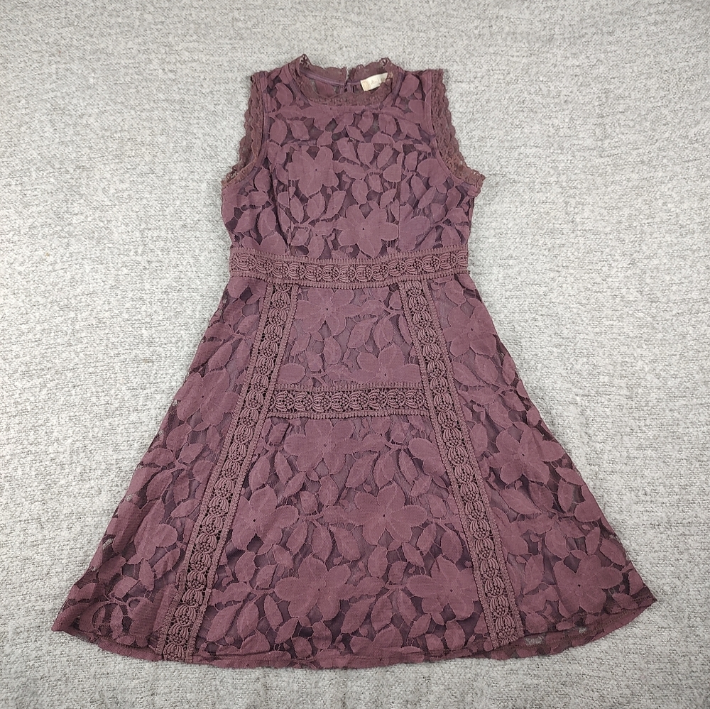 Altar'd State Lace A-Line Dress Plum Mauve Floral Mini Medium
